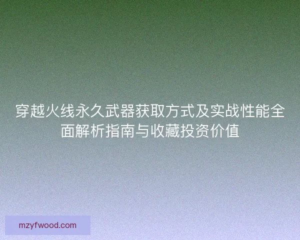 穿越火线永久武器获取方式及实战性能全面解析指南与收藏投资价值